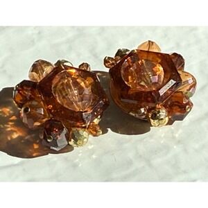 Vintage West Germany‎ Aurora Borealis Glass Bead Cluster Clip On Earrings